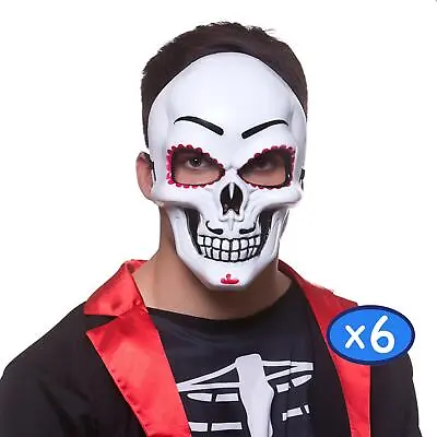 Day Of The Dead Mask Bulk Pack 6 Sugar Skull Face White Skeleton Fancy Dress • £18.99