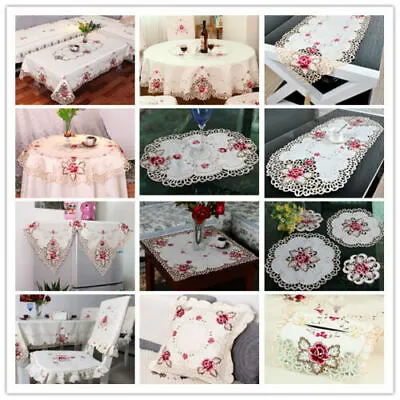 $13.85 • Buy White Embroidered Floral Lace Tablecloth Wedding Dining Party Table Cloth Cover