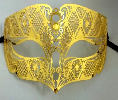 Gold Male Diamond Design Laser Cut Venetian Masquerade Metal Filigree Mask Men • $12.34