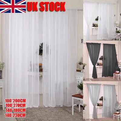 Pair (2 Panels) Voile Curtains Net Slot Top Solid Sheer Door Window Curtain UK • £7.29