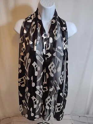Scarf With Musical Notes Black & White  60  X 13.5  • $18