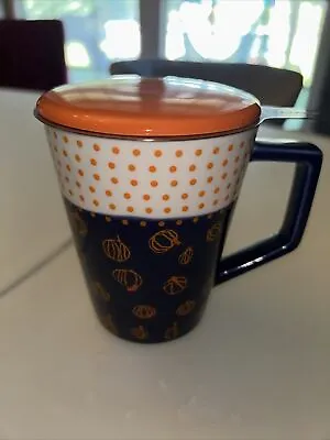 TEAVANA Fall Infuser Mug 12oz Ceramic Mug Pumpkin Polka Dots With Lid Exc Cond • $16.99