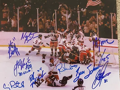1980 Usa Olympic Hockey Gold Medal 9 Signed 8x10 Celebration Eruzione Schneider • $175