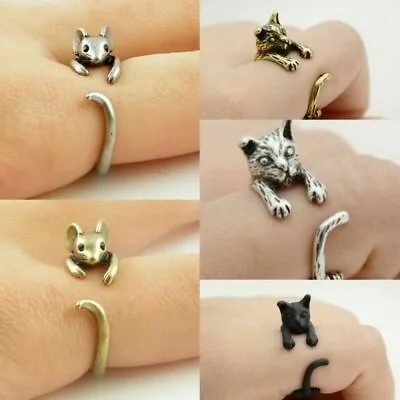 Fashion Women Silver Mouse Jewelry Cute Animal Cat Adjustable Open Ring Gift • $2.19