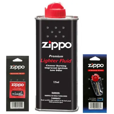 Original Zippo Lighter Fuel Fluid Petrol Refill Wick And Flint Hand-warmer Gift • £10.69