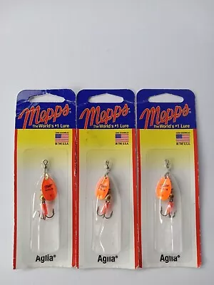 3 Lures Mepps Aglia Size 0 Panfish Trout Spinners 1/12oz Hot Orange Blade • $14.95