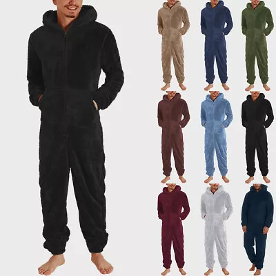 Mens Fleece Fluffy 1Onesie Hooded Jumpsuit Bathrobe Pajamas Romper Lounge Wear • £22.39