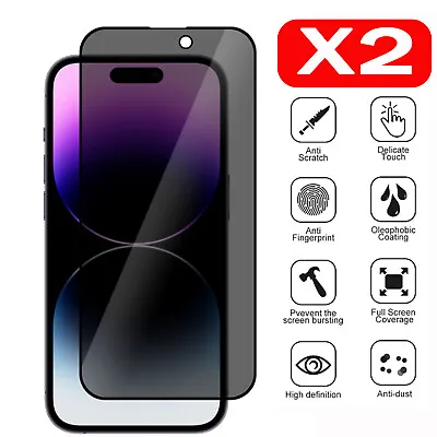 2X Privacy Screen Protector Glass Anti Spy For IPhone 14 13 12 11 Pro Max XS XR • $9.85