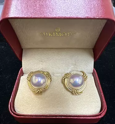 Mikimoto Mabe Pearl Earrings Studs 18k Yellow Gold 14mm  Omega Clip • $1275