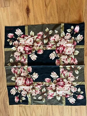 ELLEN TRACY Designer Silk Scarf Vintage Black Pink Floral 20  • $20