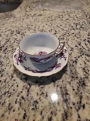 Meissen Hand Painted Purple & Gold Court Dragon Tea Cup & Saucer 2 Peice Set • $550