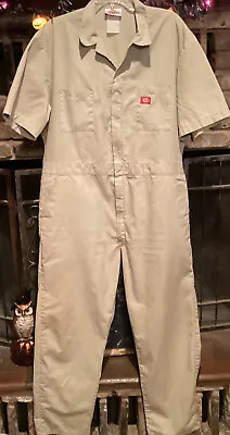 Vintage Dickies Mens Coveralls Short Sleeve Tan Zip Utility Jumper 44 Regular • $29.99