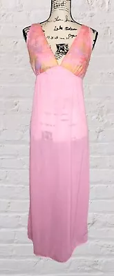 Vtg Montgomery Ward SM Pink Nylon Sexy Slip Dress Negligee Peignoir Long Gown • £29.19