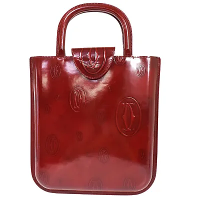 $276 • Buy CARTIER 2C Logo Happy Birthday Hand Bag Patent Leather Bordeaux France 38MS479