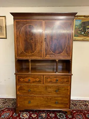 Outstanding Quality Victorian Inlaid Mahogany Linen Cupboard/wardrobe Circa 1890 • £875