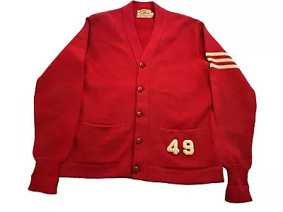 Vintage 40s/50s Jack Frost Woolen Wear Varsity Cardigan 1940s Red • $52.48