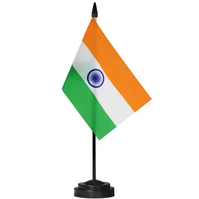 ANLEY India Deluxe Desk Flag Set - 6 X 4 Inch Miniature Indian Desktop Flag • $6.55