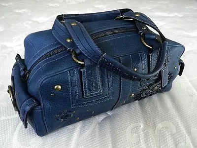 Coach BLue Indigo Mia Studded Distressed Lace Leather Tote Bag Purse Satchel WOW • $472.50