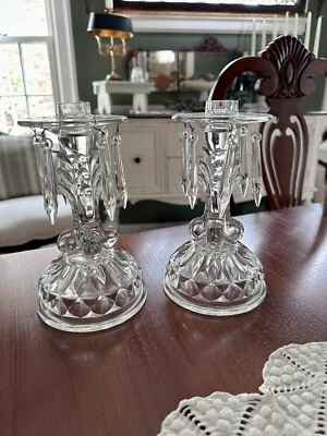 $99 • Buy Vintage RARE Elegant Glass Crystal Candelabra W Prisms Set Of 2