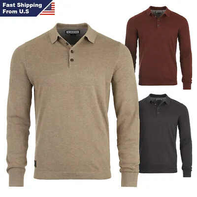 ZIMEGO Men's Casual Polo Sweater - Long Sleeve Pullover Button Knit Shirt • $26.55