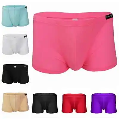 UK Mens Panties Ice Silk Boxer Briefs Bulge Pouch Knickers Soft Smooth Underwear • £5.28