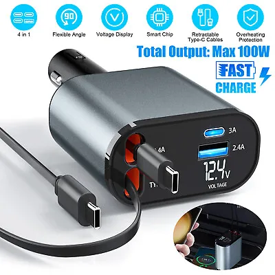 4-IN-1 Retractable Car Charger Cable Dual Port USB C PD Type C Charging Adapter • $21.98