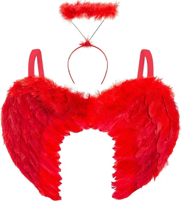 £7.49 • Buy Red Feather Angel Wings Halo Halloween Devil Fancy Dress Costume Carnival Party 