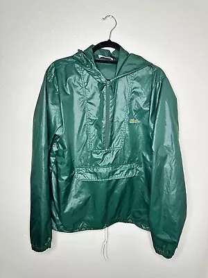 Vintage Izod Lacoste Rain Jacket Hooded Anorak Packable Green Lightweight  Sz LG • $29