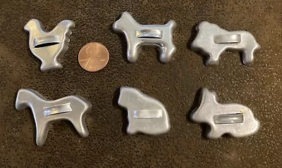 6 VTG Child Small Cookie Cutters Aluminum Bunny Cat Horse Dog Chicken Lion EUC • $15