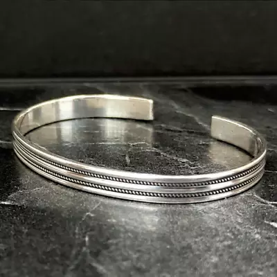 Sterling Silver Handmade Engraved Cuff Bracelet  Men Adjustable Curved Bracelet • $64