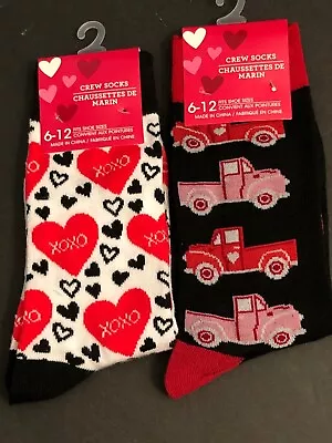 New Unisex Valentine Fun Crew Socks 2 Designs Red Truck Red White Heart Xoxo  • $6.50