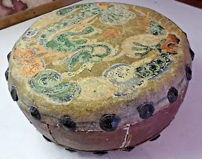$97 • Buy Vintage Double Sided Chinese HIDE TACK DRUM Dragon Bird Hand Painted Early 1900s