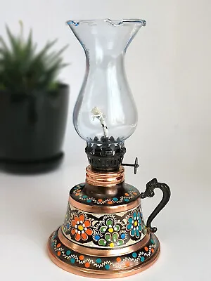 Turkish Copper Oil Lamp Handmade Kerosene Lamp Vintage Lamp Home Decor • $59.90