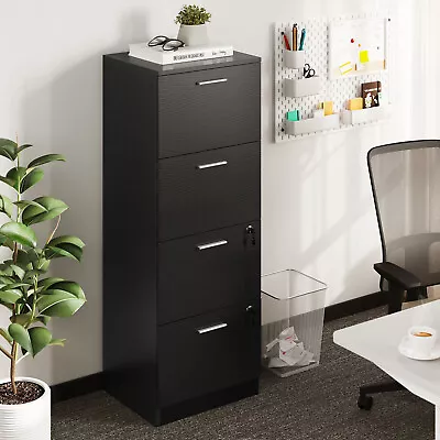 4-Drawer Wood File Cabinet 15.86  Vertical Filing Cabinet W/ Lock For A4 Letter • $95.19