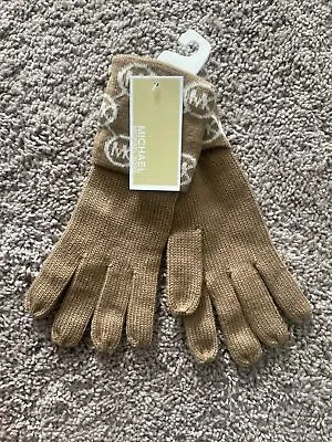 Michael Kors Beige Brown/White Circle MK Logo Cuffed Waist Gloves Women OS • $24.99