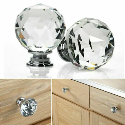 Diamond Glass Door Knobs Clear Crystal Cupboard Drawer Furniture Handle Cabinet • £2.95