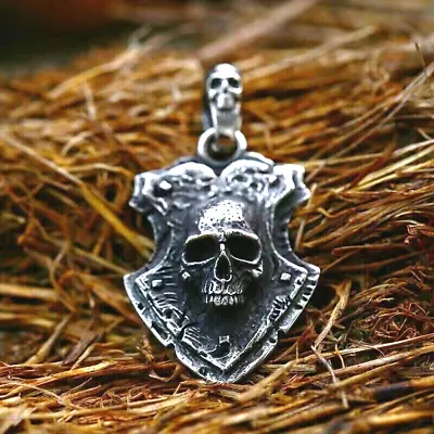 Stainless Steel Gothic Punk Skull Shield Pendant Necklace Men's Jewelry Gift • $16.97
