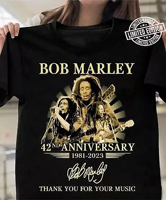 Vintage Bob Marley 42nd Anniversary Thank You For Your Music T-shirt Gift Fans. • $16.99