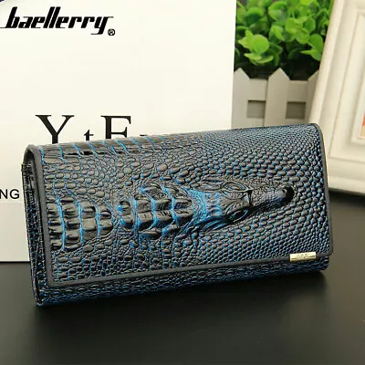 Women Genuine Leather Wallet Purse Crocodile Long Clutch Coin Credit Card Holder • $9.99