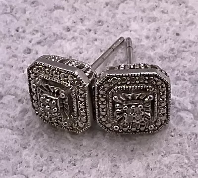 Vintage Designer Sterling Silver Diamond Gemstones Cubic Stud Post Earrings • $11.50