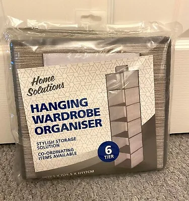 NEW: HOME SOLUTIONS Stylish Storage Home Wardrobe Organiser Six-Tier In Grey • £10