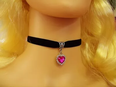 All Sizes Choker Black Velvet Hot Pink Heart Cute Sissy Kitten BDSM DDLG Plus • $8.95