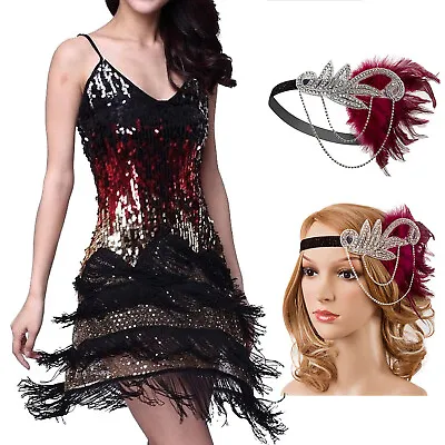 $10.79 • Buy Women's Adjustable Strap Gradient Sequin Fringe Latin Ballroom Dance Party Dress