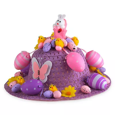 Girls Ready Made Decorated Easter Hat Bonnet - Bunnies / Eggs • £15.99