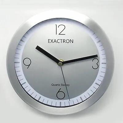 8  Wall Clock Quartz Silent Sweep Round Hanging Aluminium Wallclock Home Office • £9.04