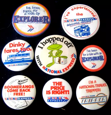 NATIONAL EXPRESS TRAVEL Buses Coaches Vintage 1970-80s X8 Promotional Pin BADGES • £15
