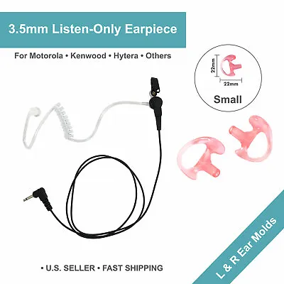 3.5mm Listen-Only Acoustic Earpiece W/ Ear Mold For Motorola/Kenwood Speaker Mic • $12.99