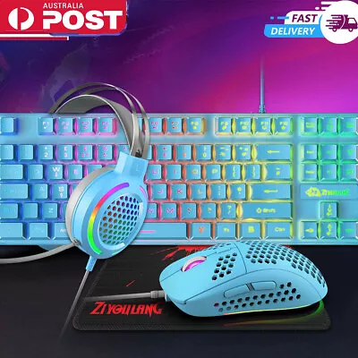 Gaming Keyboard Mouse Headset Combo 88 Keys Compact Rainbow Backlit Lightweight • $48.99