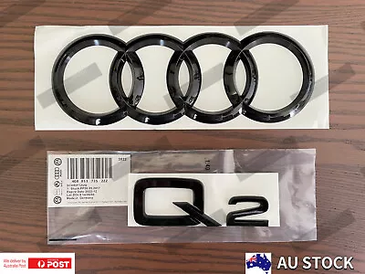 Audi Q2 Set Gloss Black Rear Boot Trunk Emblem Badge Sticker Audi Ring AU Stock • $50.02