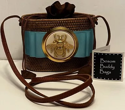 Bosom Buddy Handwoven Ata Grass Gold Bee Blue Ribbon Handbag • $189